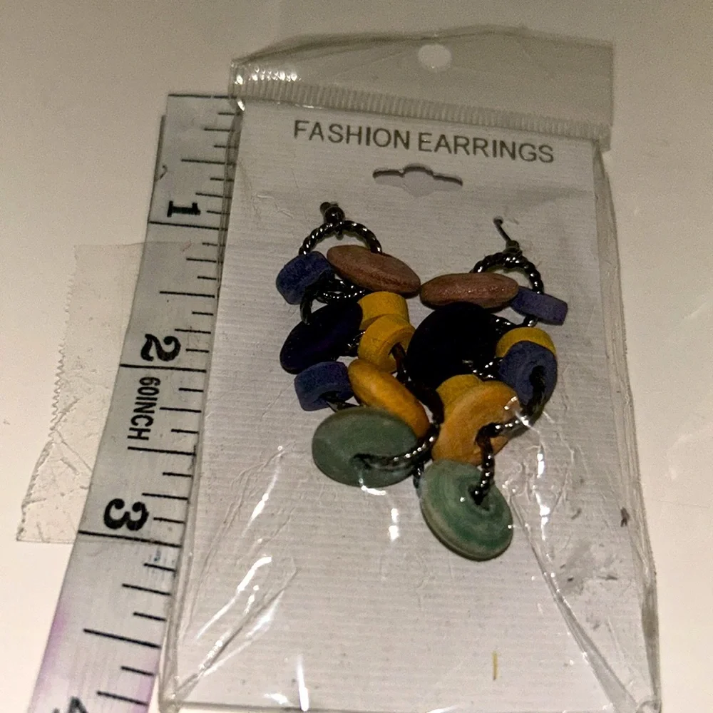 Summer multicolored earrings colorful wooden pierced 2 pair
